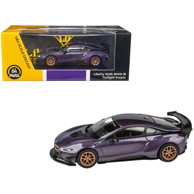 BMW i8 Liberty Walk Twilight Purple Metallic with Gold Wheels 1/64 Diecast Model Car by Paragon Models