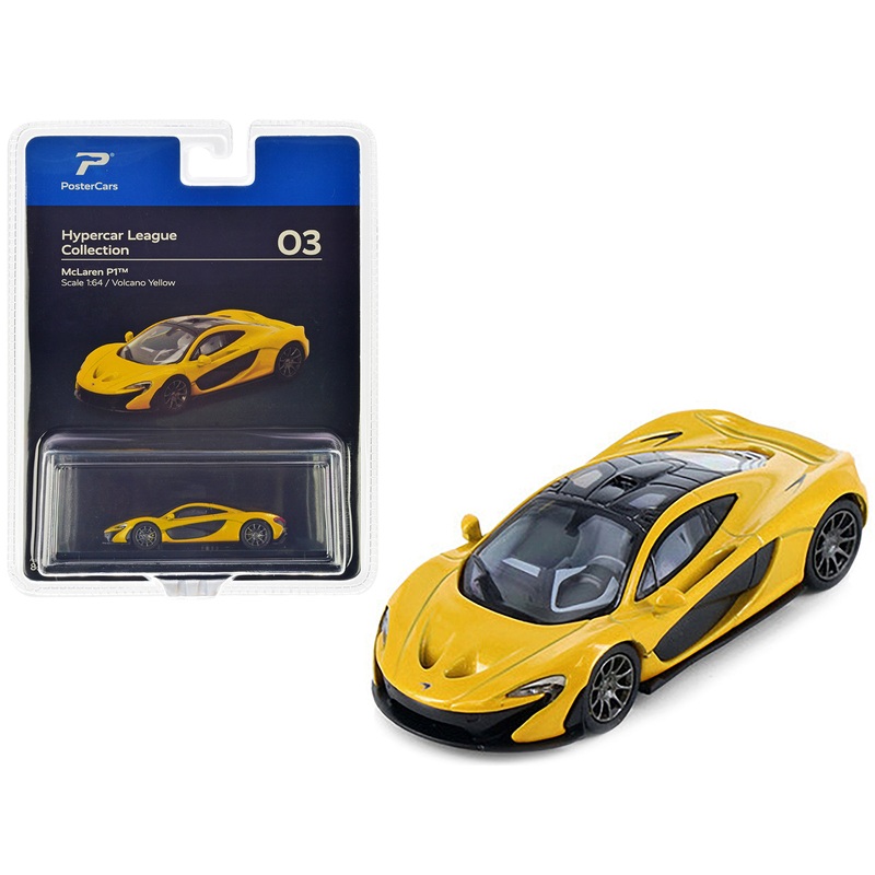 McLaren P1 Volcano Yellow Metallic with Black Top “Hypercar League Collection” 1/64 Diecast Model Car by PosterCars