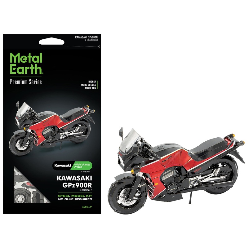 Model Kit Kawasaki GPz900R Motorcycle Red and Black (Challenging Difficulty) Steel Model by Metal Earth