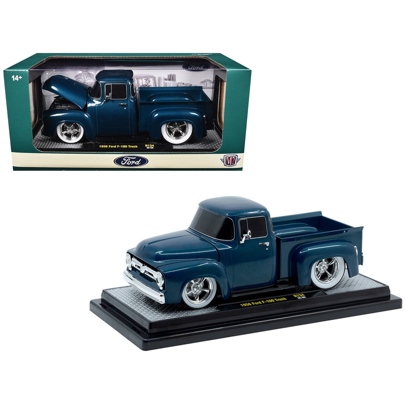 1956 Ford F-100 Pickup Truck Blue Metallic Limited Edition to 6650 pieces Worldwide 1/24 Diecast Model Car by M2 Machines