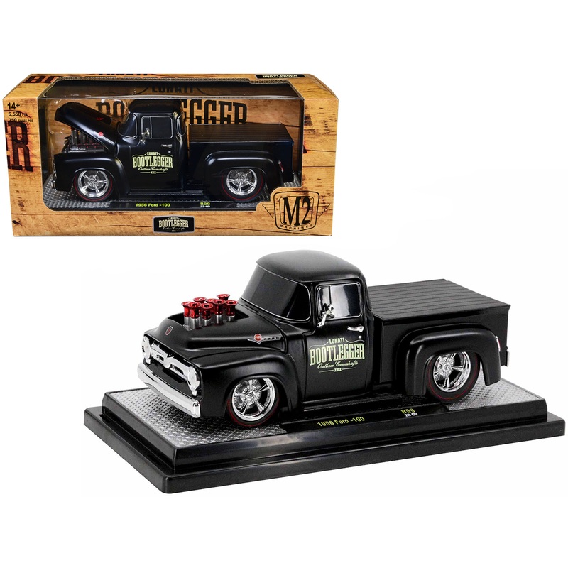 1956 Ford F-100 Pickup Truck Matt Black “Lunati Bootlegger” Limited Edition to 6550 pieces Worldwide 1/24 Diecast Model Car by M2 Machines