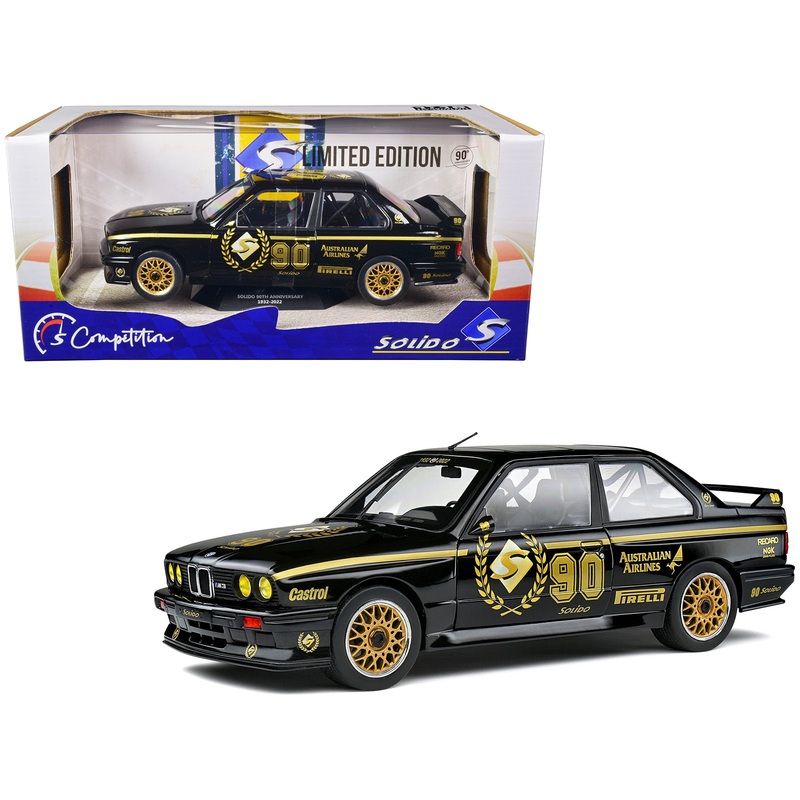 1990 BMW E30 M3 Black “Solido 90th Anniversary” Livery Limited Edition “Competition” Series 1/18 Diecast Model Car by Solido