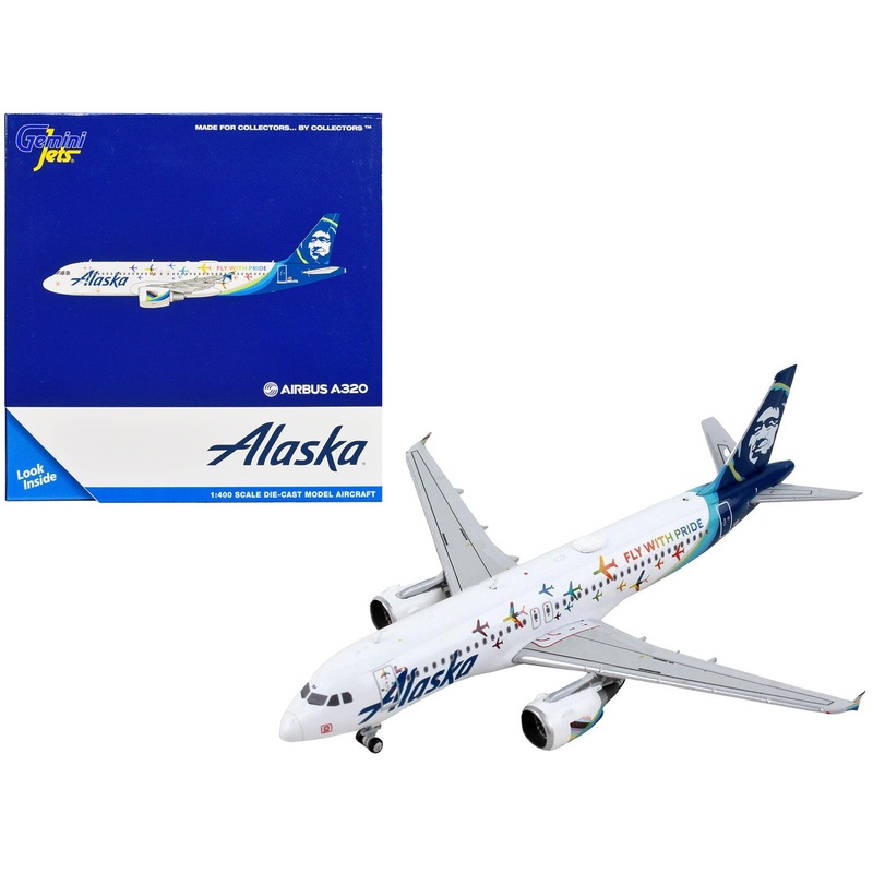 Airbus A320 Commercial Aircraft “Alaska Airlines – Fly with Pride” White with Blue Tail 1/400 Diecast Model Airplane by GeminiJets