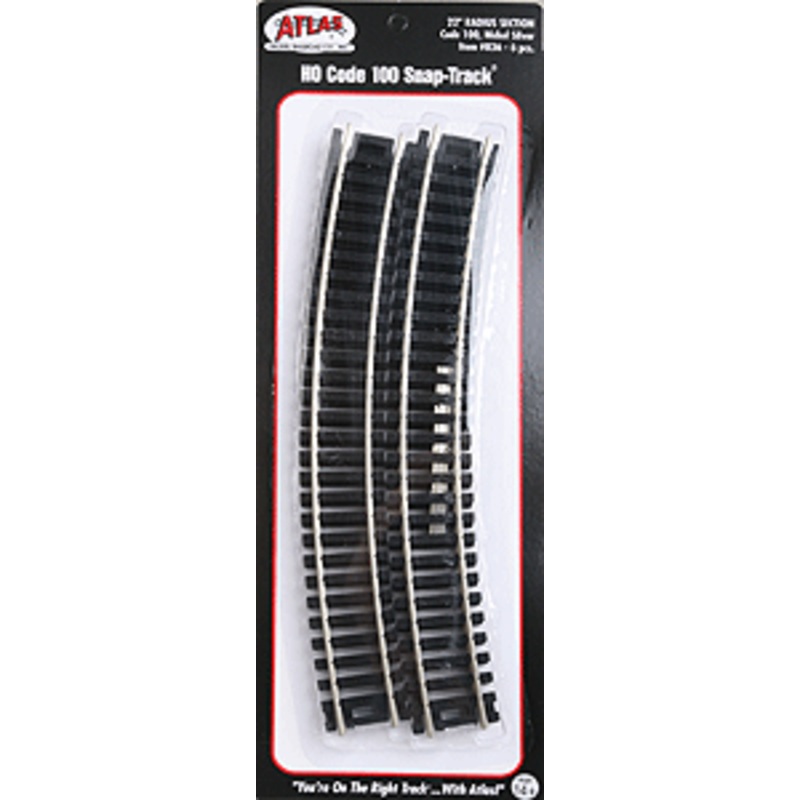 Atlas 836 HO, Code 100, 22″ Radius Curve, 22.5 Degree, 6 Pieces