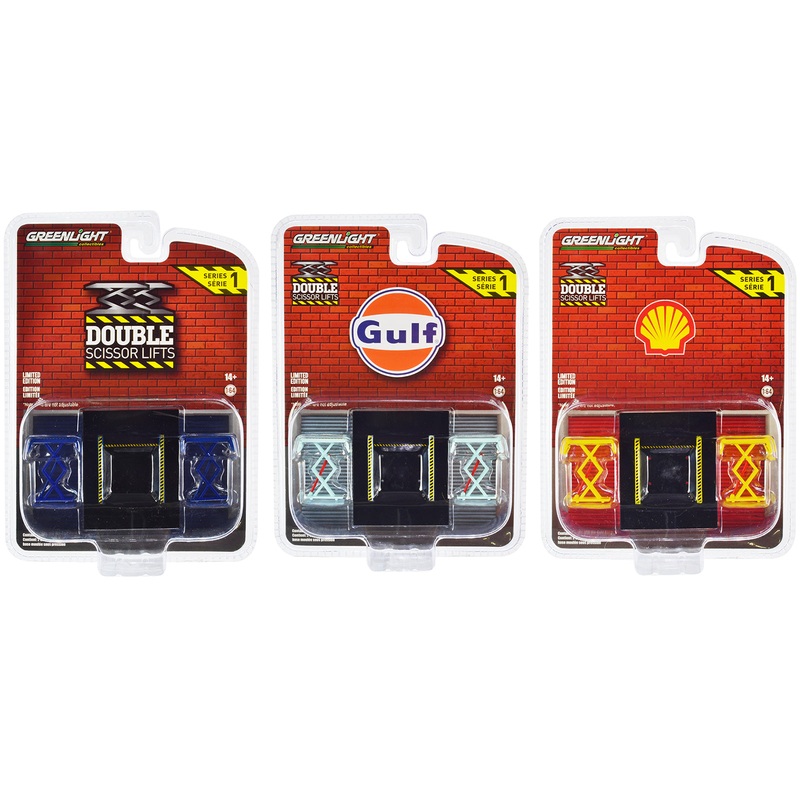 Automotive “Double Scissor Lifts” Set of 3 pieces Series 1 1/64 Diecast Models by Greenlight