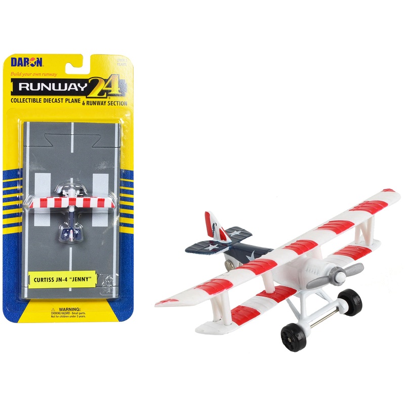 Curtiss JN-4 “Jenny” Training Aircraft Red & White with Blue Tail “United States Flag Livery” with Runway Section Diecast Model Airplane by Runway24