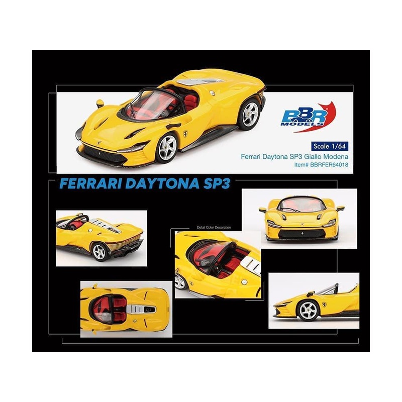 Ferrari Daytona SP3 Giallo Modena Yellow with Red Interior 1/64 Diecast Model Car by BBR