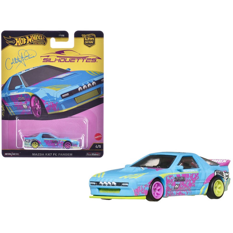 Mazda RX7 FC PANDEM Blue with Graphics “Silhouettes” Series Diecast Model Car by Hot Wheels