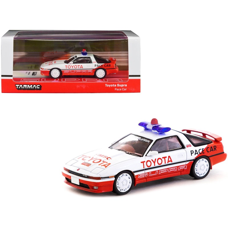 Toyota Supra RHD (Right Hand Drive) White and Red “Pace Car” “Hobby64” Series 1/64 Diecast Model Car by Tarmac Works