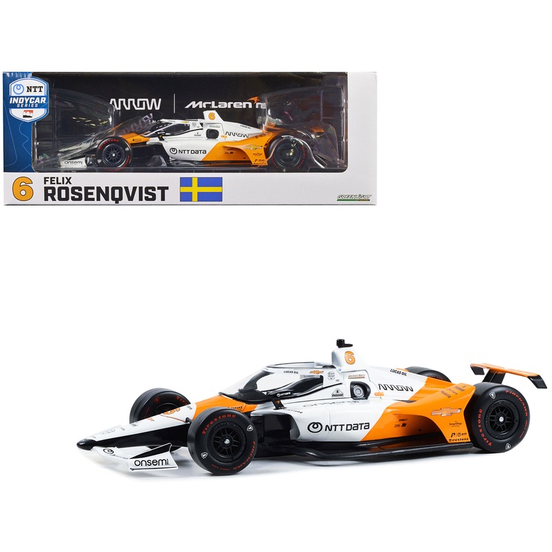 Dallara IndyCar #6 Felix Rosenqvist “NTT DATA” Arrow McLaren “60th Anniversary Triple Crown Accolade Indianapolis 500 Livery” “NTT IndyCar Series” (2023) 1/18 Diecast Model Car by Greenlight