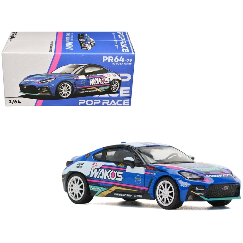 Toyota GR86 “Wako’s” Blue with Graphics 1/64 Diecast Model Car by Pop Race
