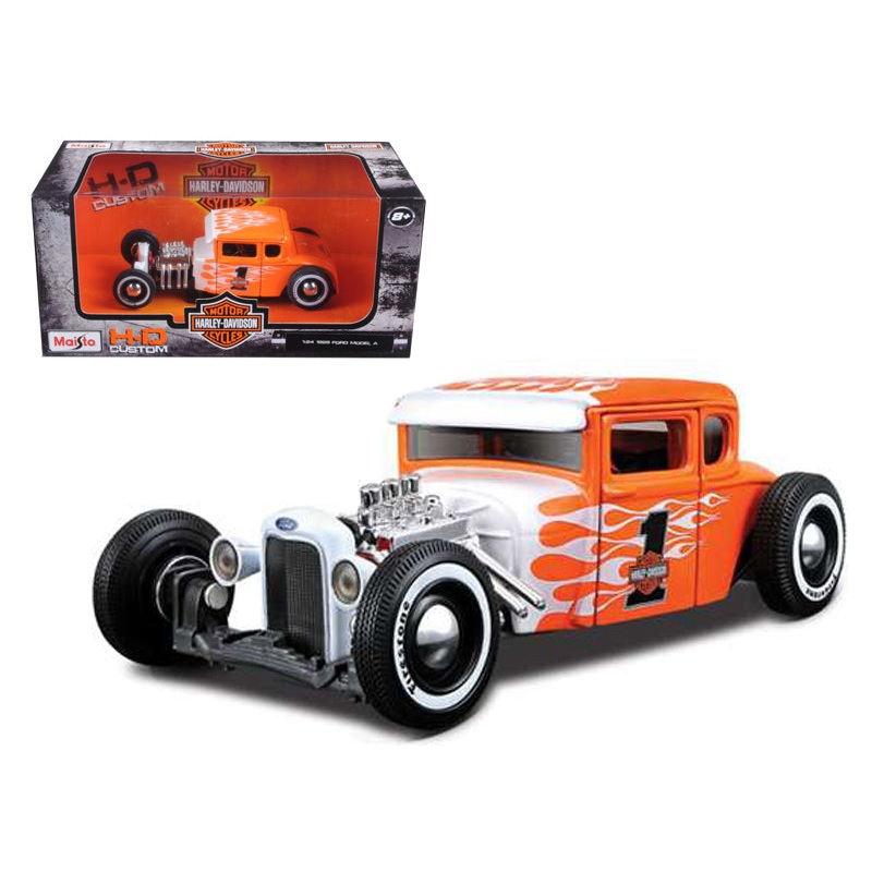 1929 Ford Model A #1 “Harley Davidson” Orange with White Flames 1/24 Diecast Model Car by Maisto