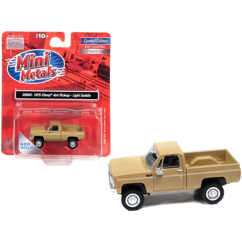 1975 Chevrolet 4×4 Pickup Truck Light Saddle Beige 1/87 (HO) Scale Model Car by Classic Metal Works