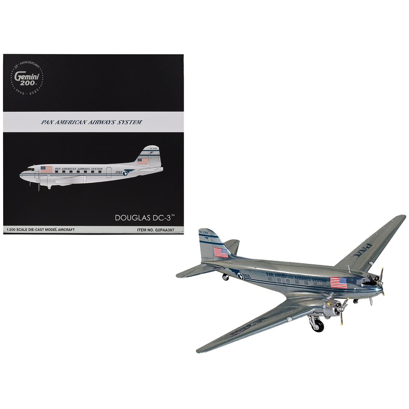 Douglas DC-3 Commercial Aircraft “Pan American Airways” (NC33611) Polished Metal Finish “Gemini 200” Series 1/200 Diecast Model Airplane by GeminiJets