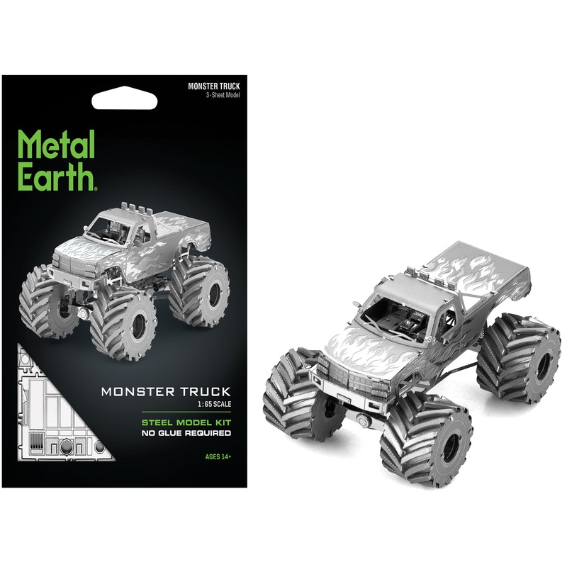 Model Kit Monster Truck with Flame Graphics (Moderate Difficulty) Steel Model by Metal Earth