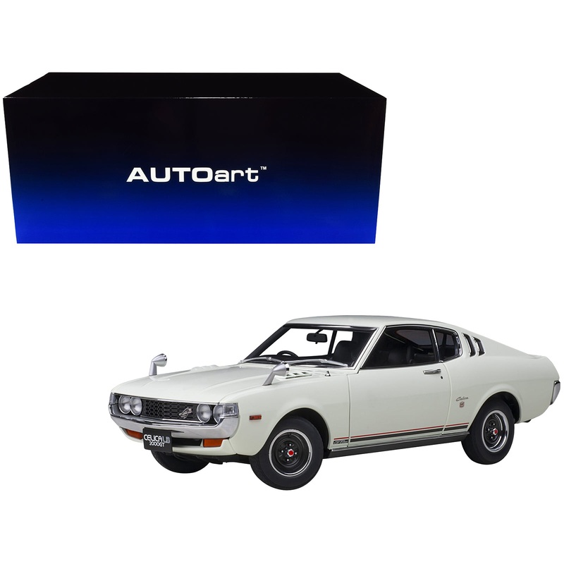 1973 Toyota Celica Liftback 2000GT (RA25) RHD (Right Hand Drive) White with Red and Black Stripes 1/18 Model Car by Autoart
