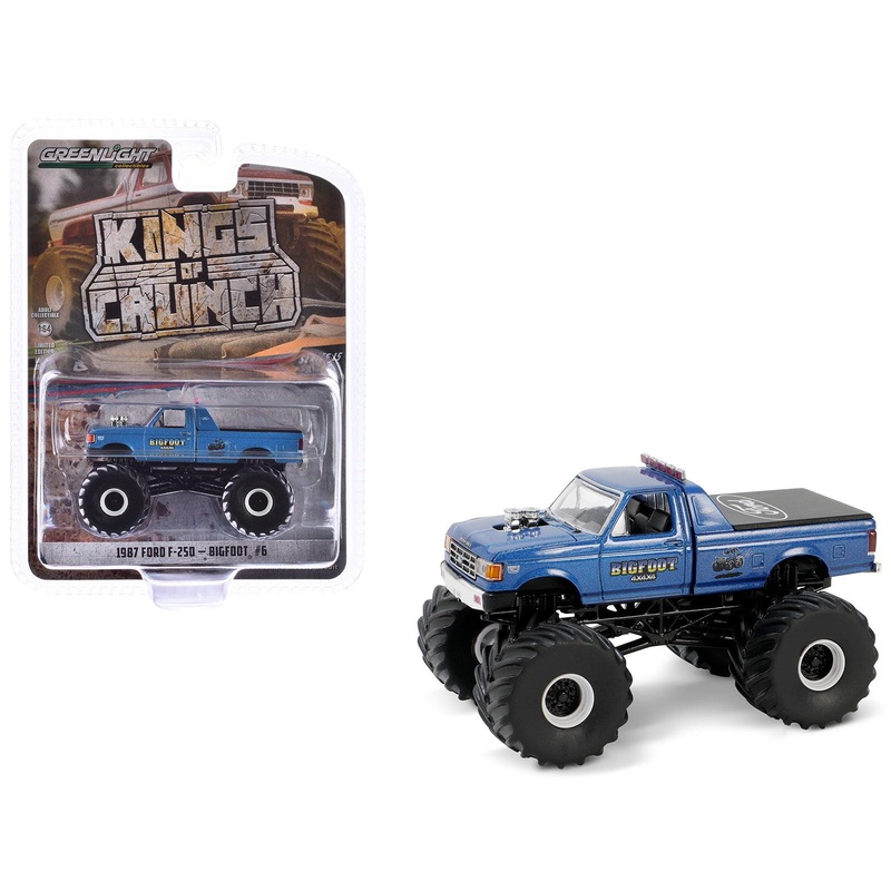 1987 Ford F-250 Monster Truck Blue Metallic “Bigfoot #6” “Kings of Crunch” Series 15 1/64 Diecast Model Car by Greenlight