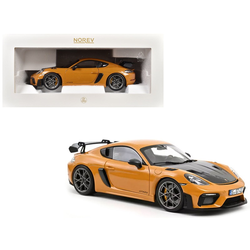 2023 Porsche Cayman GT4 RS Weissach Pack Bahama Yellow with Carbon Hood 1/18 Diecast Model Car by Norev