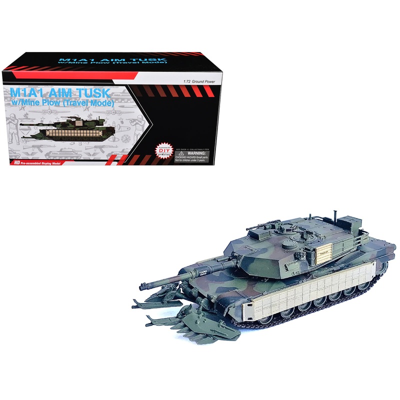 United States M1A1 AIM TUSK (Tank Urban Survival Kit) with Mine Plow (Travel Mode) “United States Marine Corps 8th Tank Battalion II MED Iraq” (2003) Green Camouflage “NEO Dragon Armor” Series 1/72 Plastic Model by Dragon Models