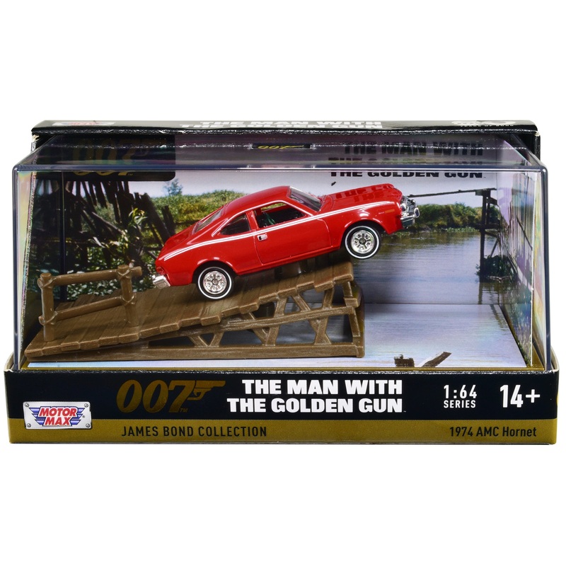 1974 AMC Hornet Red with White Stripes James Bond 007 “The Man with the Golden Gun” (1974) Movie with Display 1/64 Diecast Model Car by Motormax