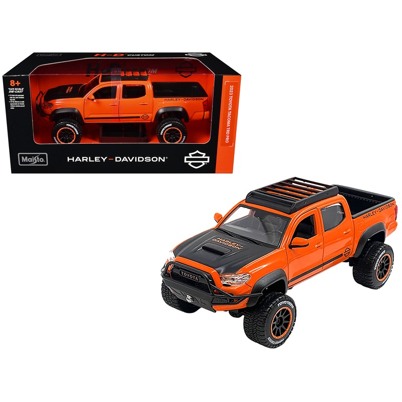 2023 Toyota Tacoma TRD Pro Pickup Truck “Harley Davidson” Orange and Black with Roof Rack “H-D Custom” Series 1/24 Diecast Model Car by Maisto