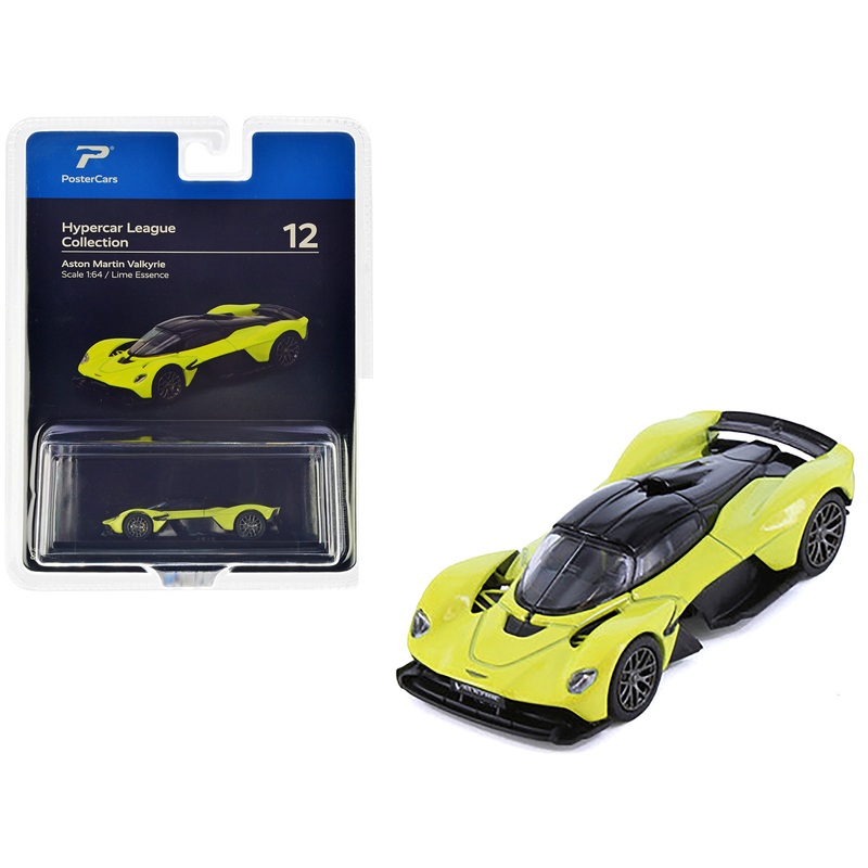 Aston Martin Valkyrie Lime Essence Yellow Metallic with Black Top “Hypercar League Collection” 1/64 Diecast Model Car by PosterCars