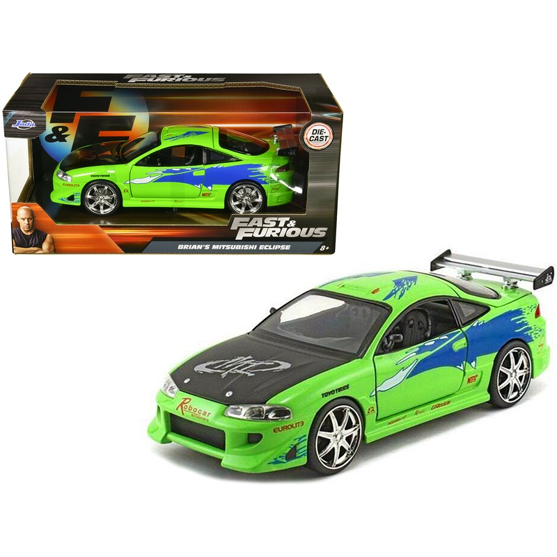 Brian’s Mitsubishi Eclipse Green with Black Hood and Graphics “The Fast and The Furious” (2001) Movie 1/24 Diecast Model Car by Jada