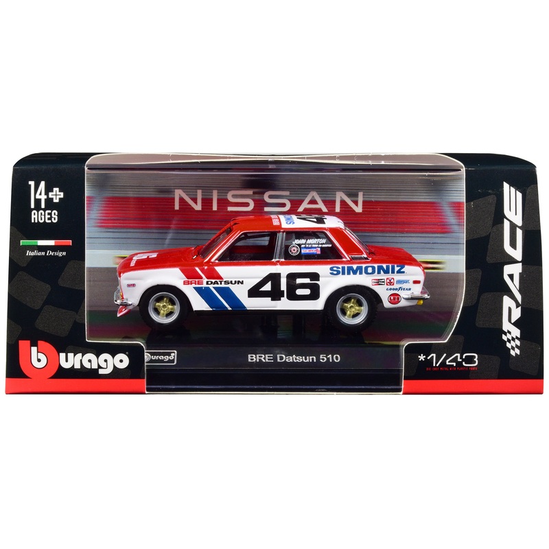 Datsun 510 #46 John Morton Red and White “BRE (Brock Racing Enterprises)” “Race” Series 1/43 Diecast Model Car by Bburago