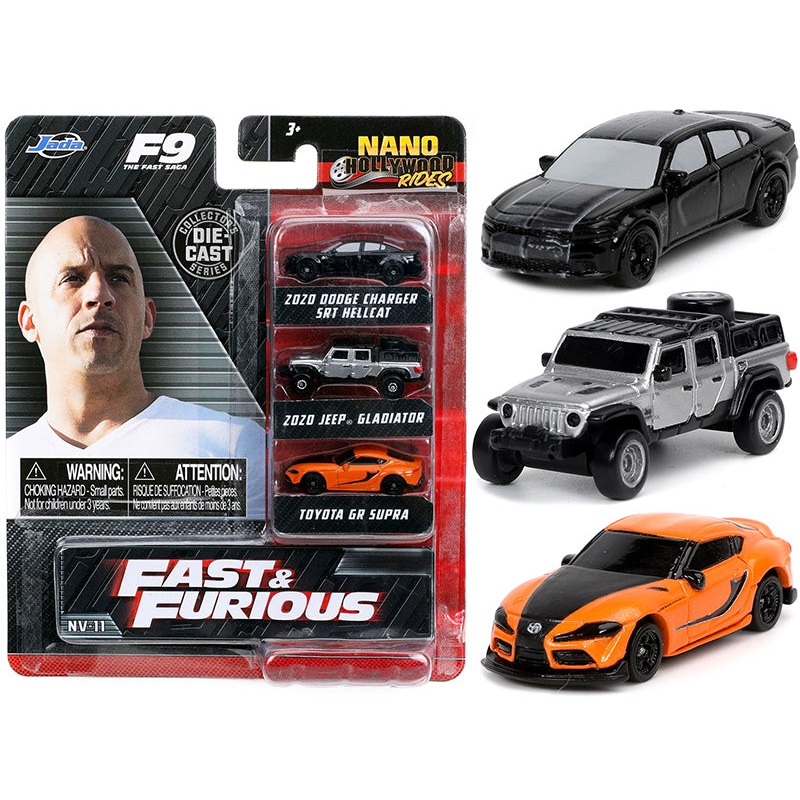 “Fast & Furious 9” (2021) Movie 3 piece Set “Nano Hollywood Rides” Series Diecast Model Cars by Jada