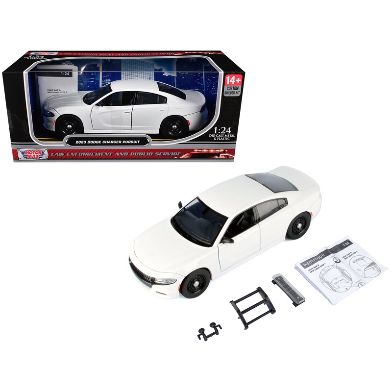 2023 Dodge Charger Pursuit Police Car White “Custom Builder’s Kit – Law Enforcement and Public Service” Series 1/24 Diecast Model Car by Motormax