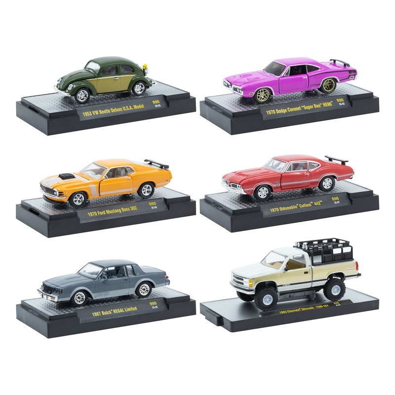 “Auto Meets” Set of 6 Cars IN DISPLAY CASES Release 90 Limited Edition 1/64 Diecast Model Cars by M2 Machines