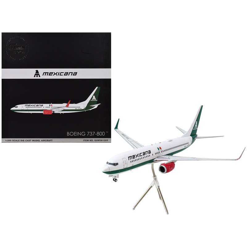 Boeing 737-800 Commercial Aircraft “Mexicana” (XA-ASM) White with Green Stripes “Gemini 200” Series 1/200 Diecast Model Airplane by GeminiJets