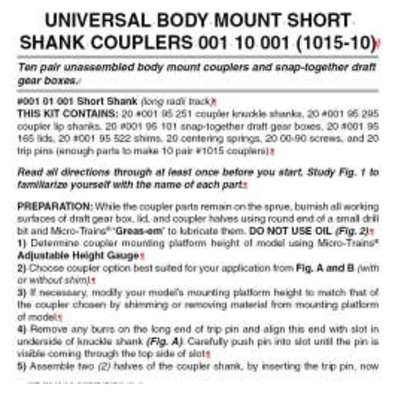 Micro Trains 00110001 N Scale Universal BMC Short Shank Unassembled 10pr (1015-10)