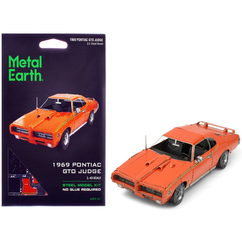 Model Kit 1969 Pontiac GTO Judge Orange with Black Stripes (Moderate Difficulty) Steel Model by Metal Earth