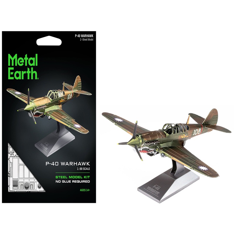 Model Kit Curtiss P-40 Warhawk Fighter-Bomber Aircraft “American Volunteer Group (AVG) Chinese Air Force” (Moderate Difficulty) Steel Model by Metal Earth
