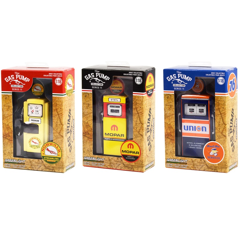 “Vintage Gas Pump” Set of 3 Pumps Series 11 1/18 Diecast Models by Greenlight