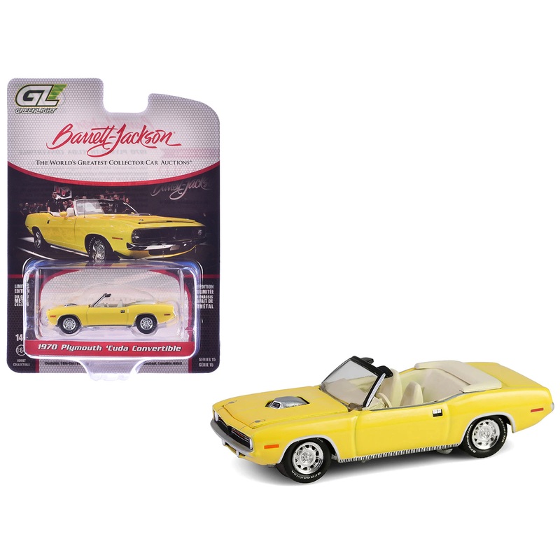 1970 Plymouth ‘Cuda Convertible Yellow “Barrett-Jackson” Series 15 1/64 Diecast Model Car by Greenlight