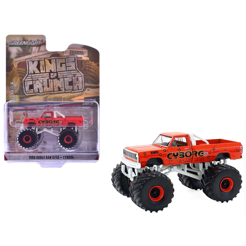 1990 Dodge Ram D250 Monster Truck “Cyborg” Red “Kings of Crunch” Series 16 1/64 Diecast Model Car by Greenlight
