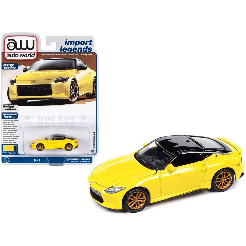 2023 Nissan Z Ikazuchi Yellow with Super Black Top “Import Legends” Limited Edition 1/64 Diecast Model Car by Auto World