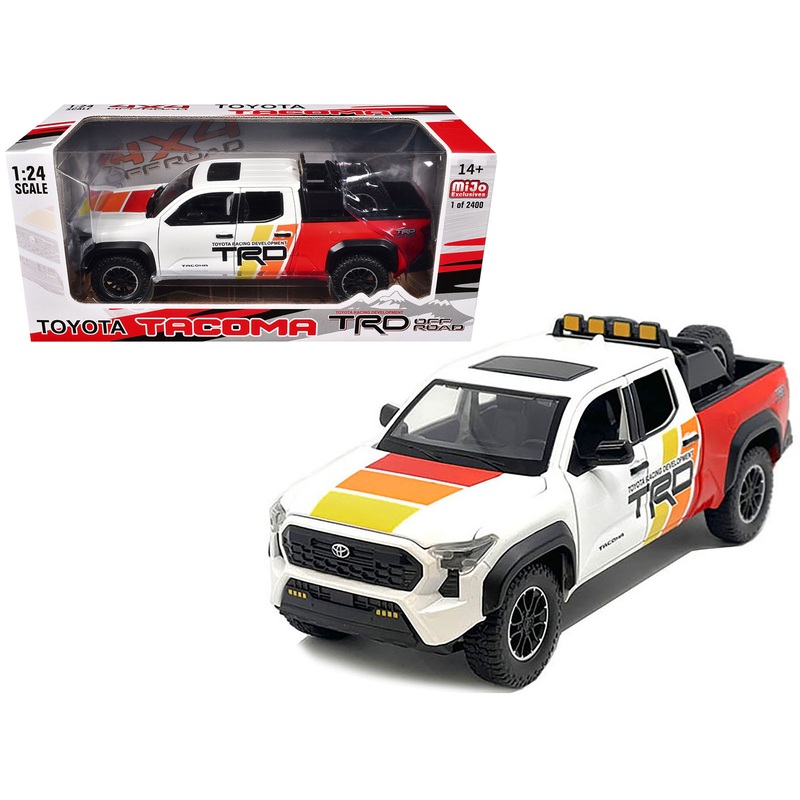 2024 Toyota Tacoma TRD Off Road Edition Pickup Truck White and Red with TRD Stripes with Sunroof and Wheel Rack Limited Edition to 2400 pieces Worldwide 1/24 Diecast Model Car