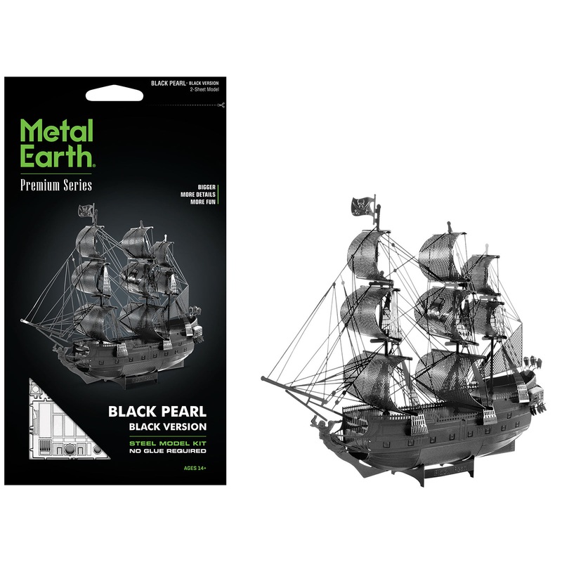 Model Kit Black Pearl Ship Black Version (Moderate Difficulty) Steel Model by Metal Earth