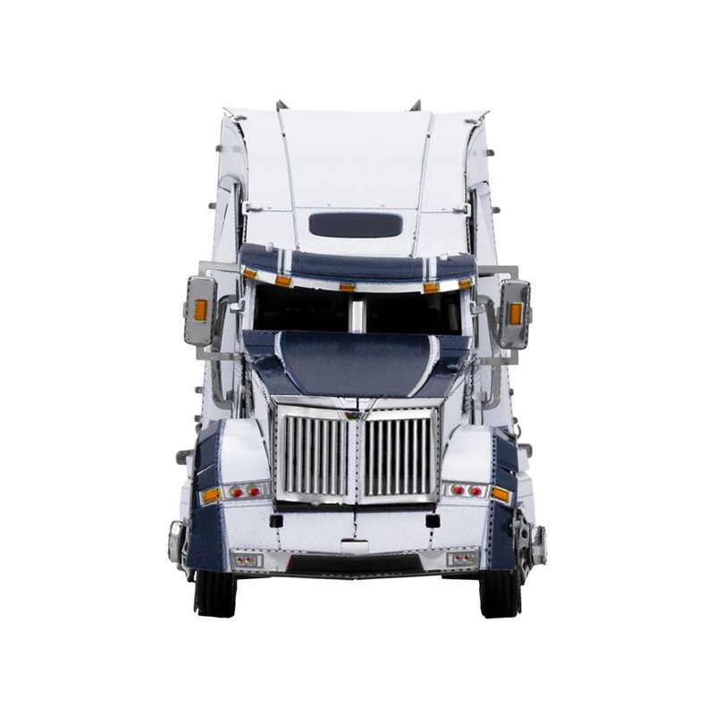 Model Kit Western Star 5700XE Phantom Truck White with Blue Stripes (Challenging Difficulty) Steel Model by Metal Earth