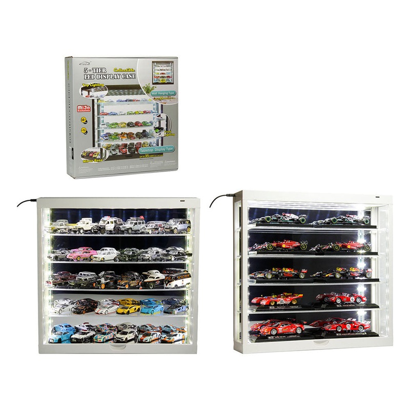 Showcase Wall Mount 5 Tier Display Case White with Mirror Back Panel “Mijo Exclusives” for 1/64-1/43 Scale Models