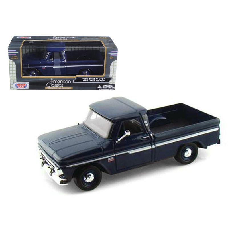 1966 Chevrolet C10 Fleetside Pickup Truck Dark Blue 1/24 Diecast Car Model by Motormax