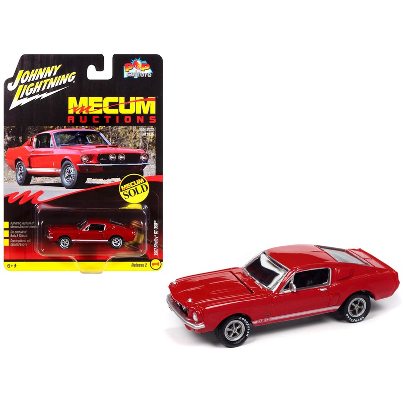 1967 Shelby GT-350 Red with White Side Stripes “Mecum Auctions” “Pop Culture” 2024 Release 2 1/64 Diecast Model Car by Johnny Lightning