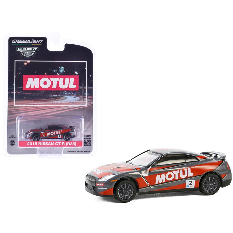 2015 Nissan GT-R (R35) #2 “MOTUL” Gray with Red Graphics “Hobby Exclusive” Series 1/64 Diecast Model Car by Greenlight
