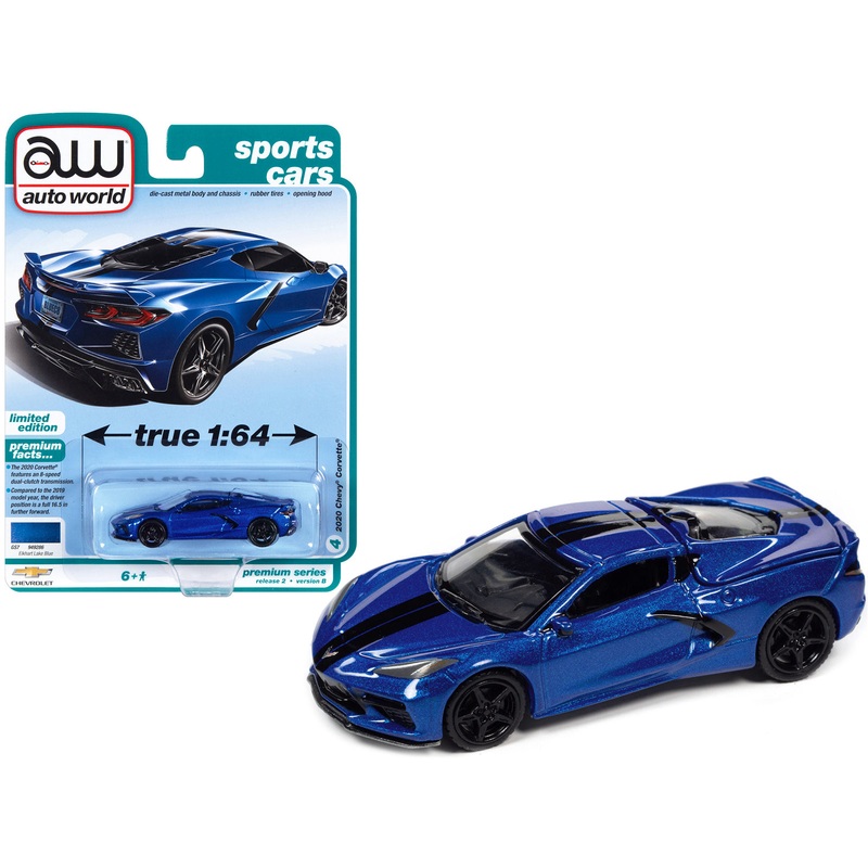2020 Chevrolet Corvette Elkhart Lake Blue Metallic “Sports Cars” Limited Edition 1/64 Diecast Model Car by Auto World