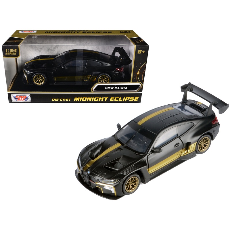 BMW M4 GT3 Matt Black with Gold Stripes “Midnight Eclipse” Series 1/24 Diecast Model Car by Motormax