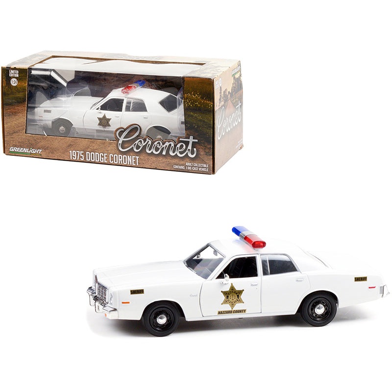 1975 Dodge Coronet White “Hazzard County Sheriff” 1/24 Diecast Model Car by Greenlight
