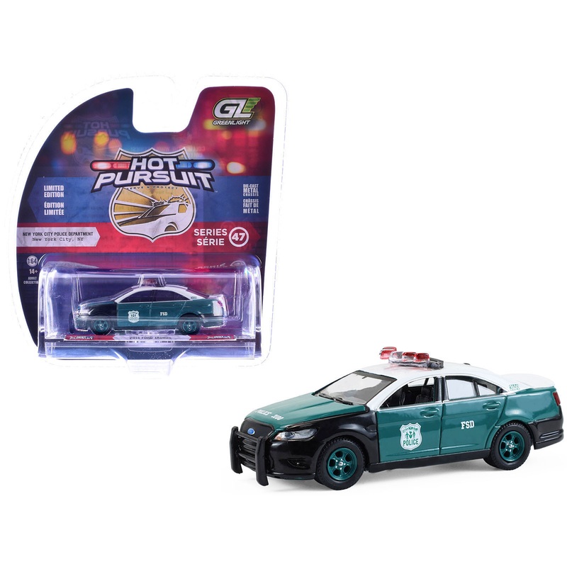 2014 Ford Taurus “New York Police Department (NYPD) Vintage Tribute Livery” Green and Black with White Top “Hot Pursuit” Series 47 1/64 Diecast Model Car by Greenlight